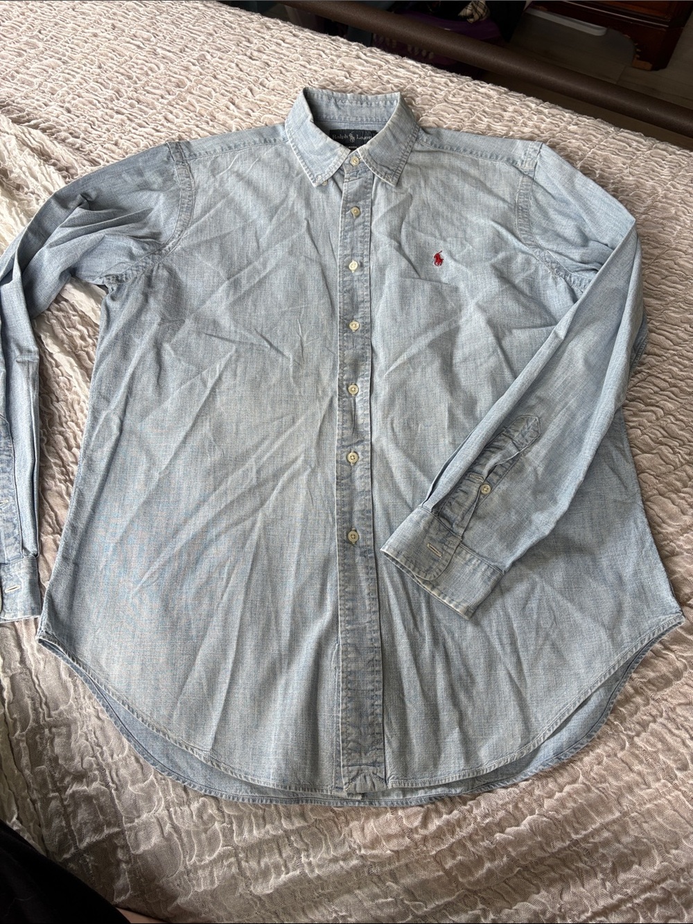 Ralph Lauren Light Blue Button-Down Oxford Shirt with Red Pony